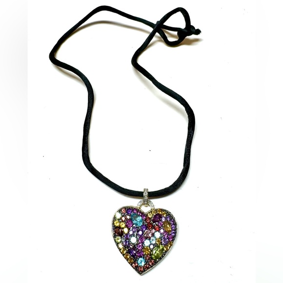 10k Yellow Gold 3.32ctw Multi Gemstone And Diamond Heart Pendant - Picture 3 of 5